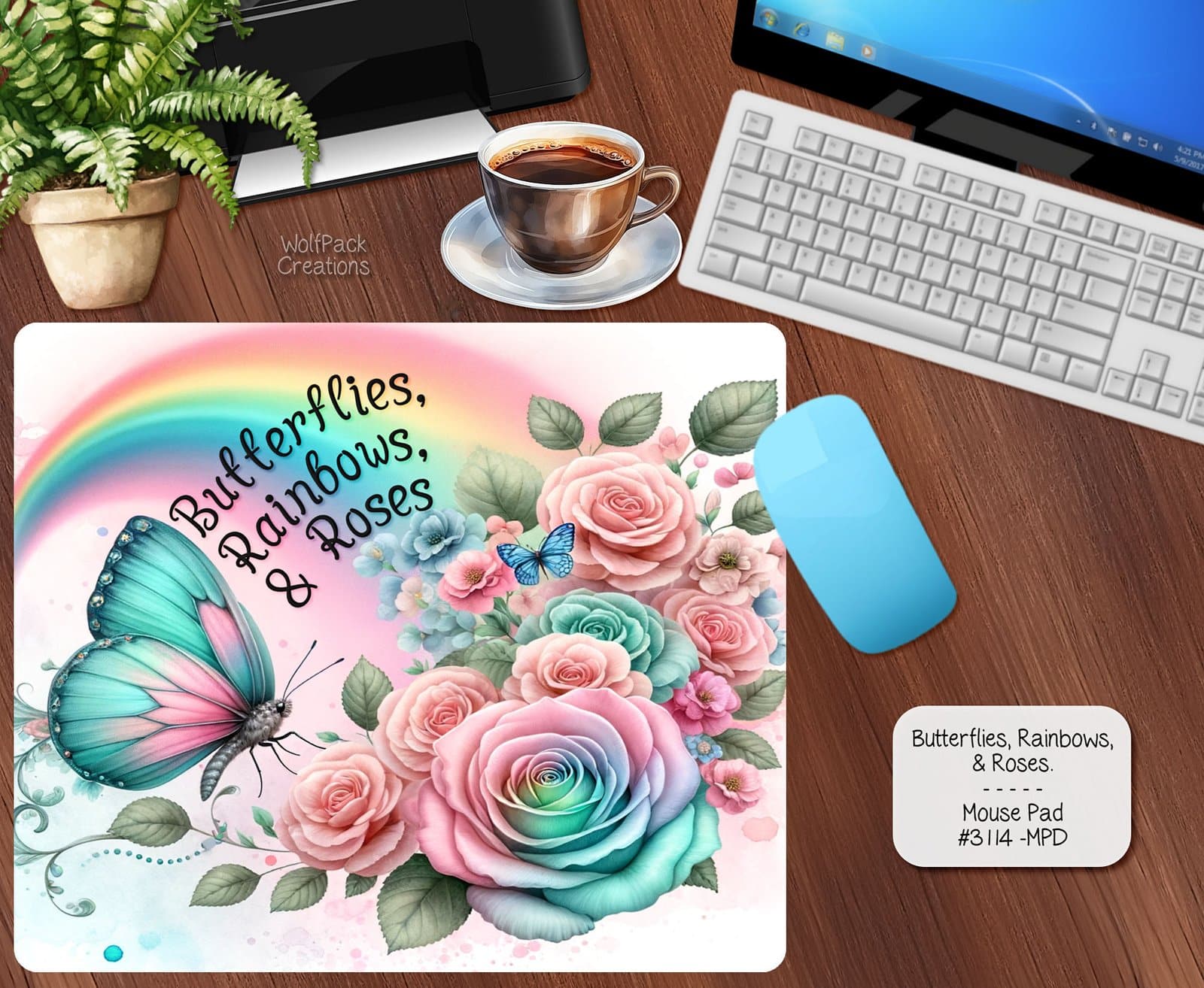 Colorful Butterfly & Roses Mousepad