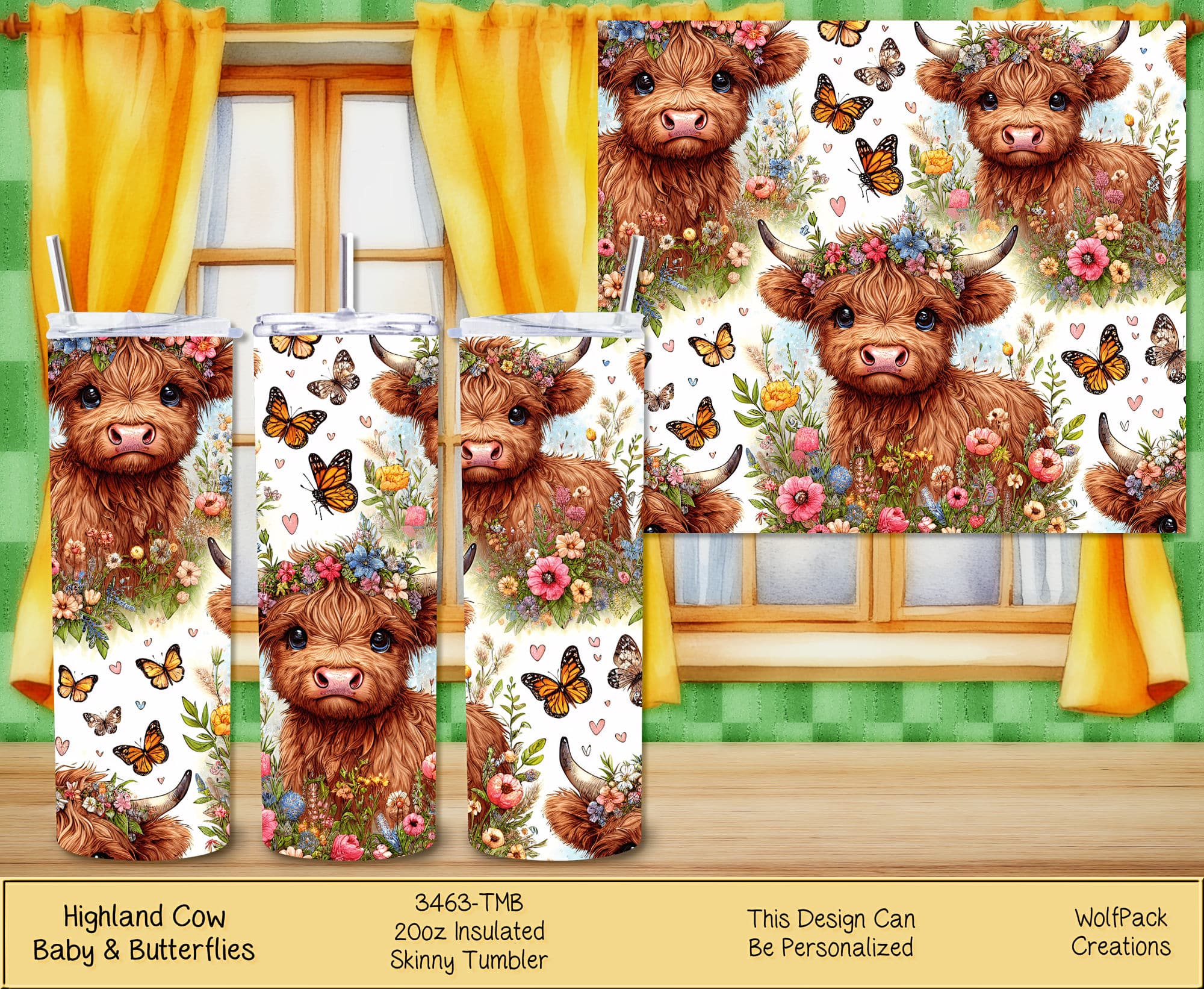 Highland Cow and Butterflies Tumbler