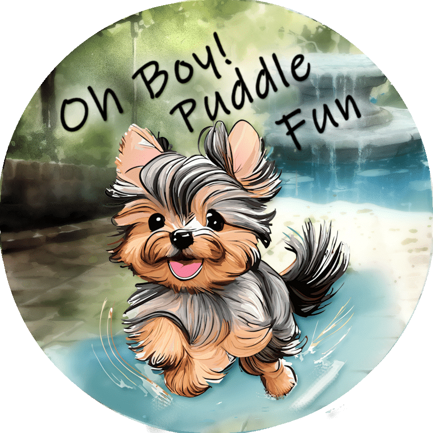 Yorkie Puddle Fun Car Coasters