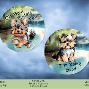 Yorkie Puddle Fun Car Coasters