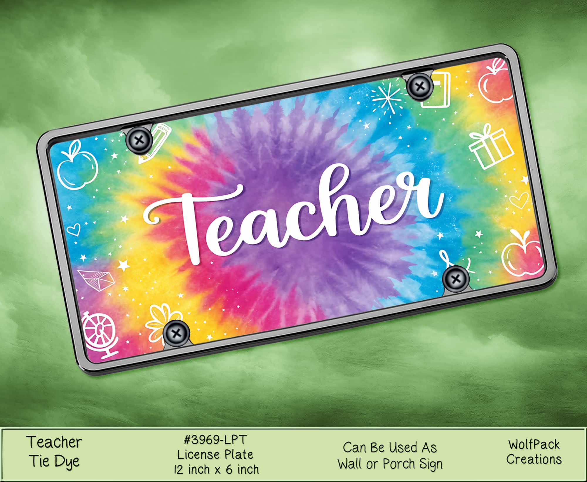 TieDye Teacher License Plate